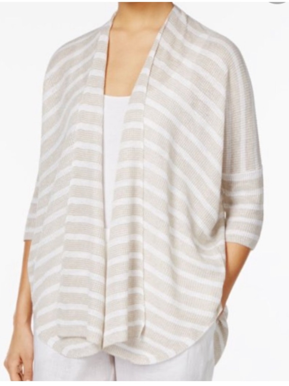 Eileen Fisher Organic Linen Knit Striped Oversized Cardigan Small Medium
